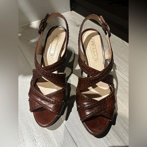 PRADA BROWN LEATHER PLATFORM SANDALS